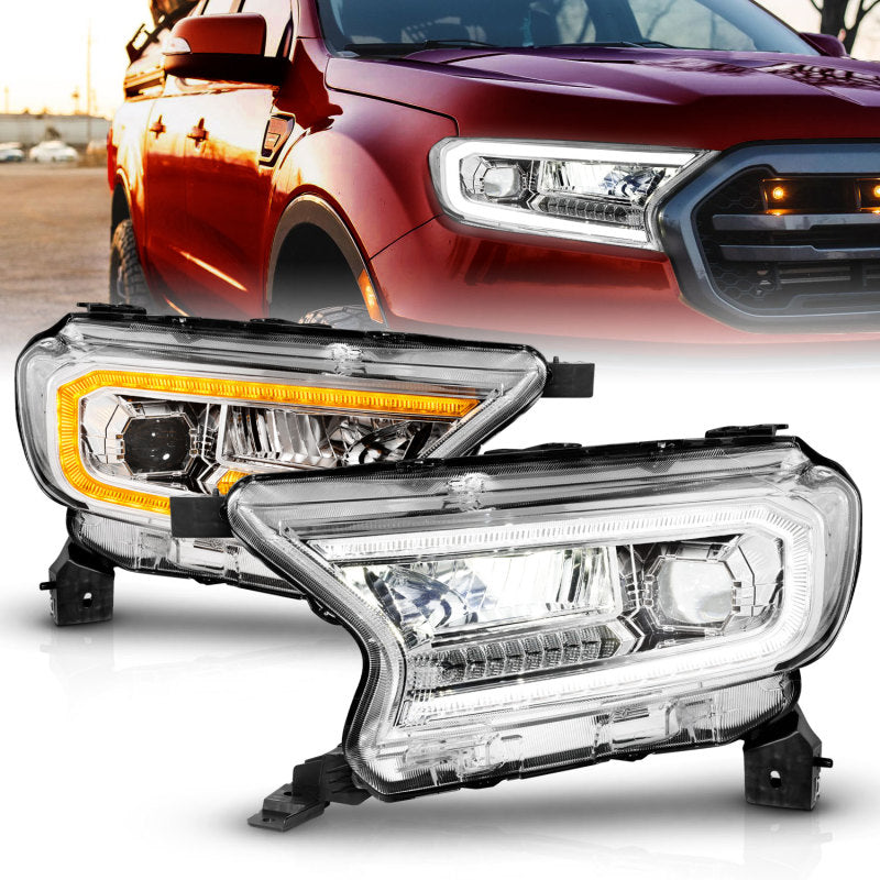 ANZO 19-23 Ford Ranger Full LED Projector Headlights w/ Initiation &amp; Sequential - Chrome - 111614
