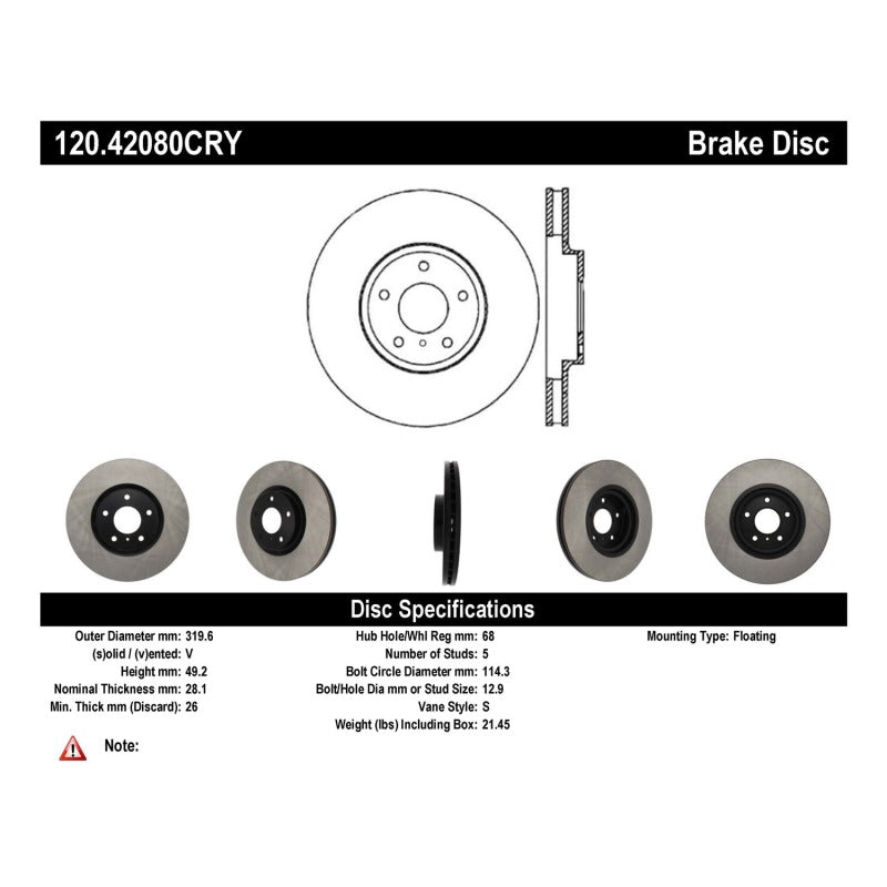 Stoptech 06-07 350Z / 05-07 G35 / 06-07 G35X Front CRYO-STOP Rotor - 120.42080CRY