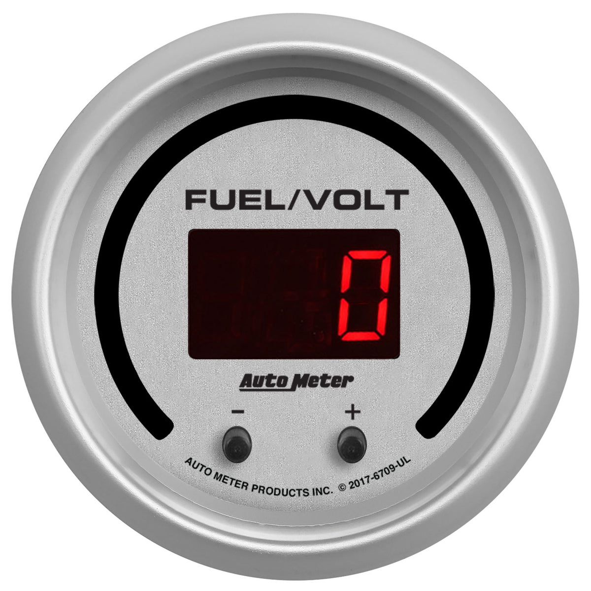 Autometer 52.4mm Silver Switchable 0-100 Fuel Level/8-18V Voltmeter Ultra-Lite Elite Digital Gauge - 6709-UL