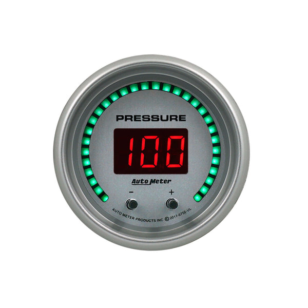 Autometer 52.4mm Silver Switchable 0-1600 PSI/0-110 BAR Fluid Pressure UltraLite Elite Digital Gauge - 6752-UL