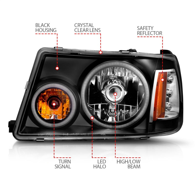 ANZO 2001-2011 Ford Ranger Projector Headlights w/ Halo Black (CCFL) 1 pc - 111152