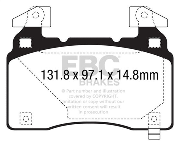 EBC 13+ Chevrolet SS 6.2 Ultimax2 Front Brake Pads - UD14741 for 2012-2018 Tesla S - front view