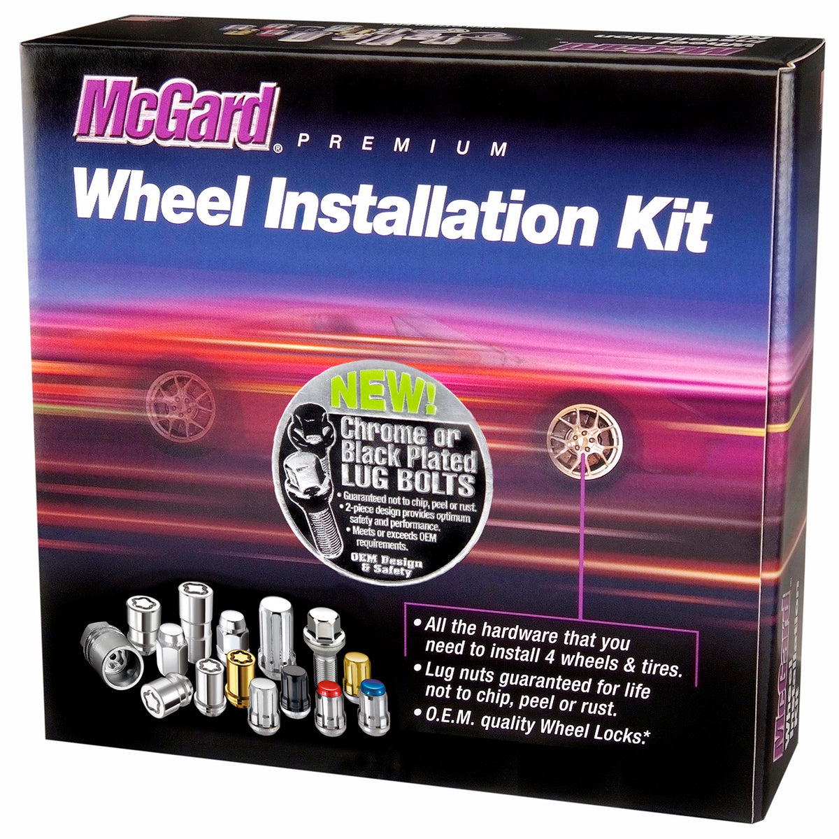 McGard 5 Lug Hex Install Kit w/Locks (Radius Seat Bolt) M14X1.5 / 17mm Hex / 28.1mm Shank L. - Black - 68020BK