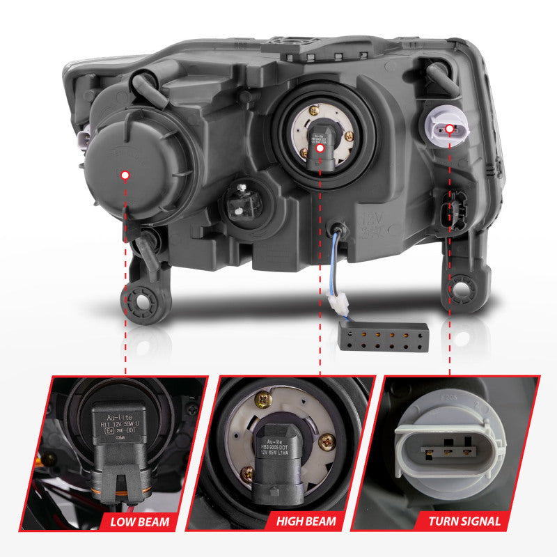 ANZO 2014-2015 Jeep Grand Cherokee Projector Headlights w/ Plank Style Design Black - 111329