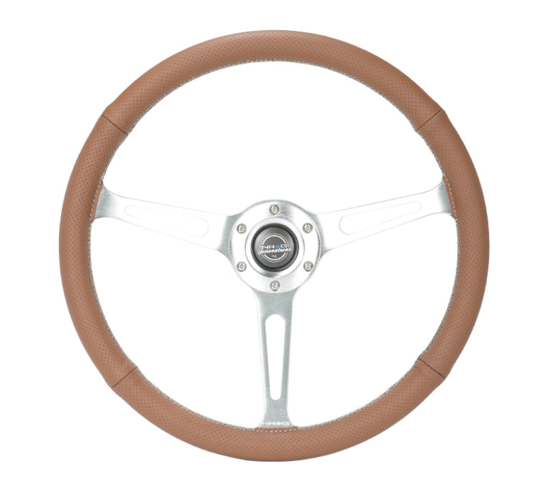 NRG Reinforced Steering Wheel (380mm/1in. Deep) Perforated Brown Leather - RST-380-CIRCUIT-BR - front view