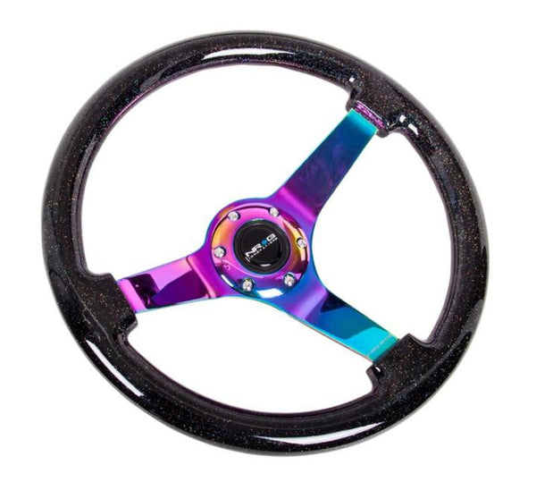 NRG Reinforced Steering Wheel (350mm / 3in Deep) Minty Fresh Wood Grain w/Black 3-Spoke Center - RST-036MF-BK - front view