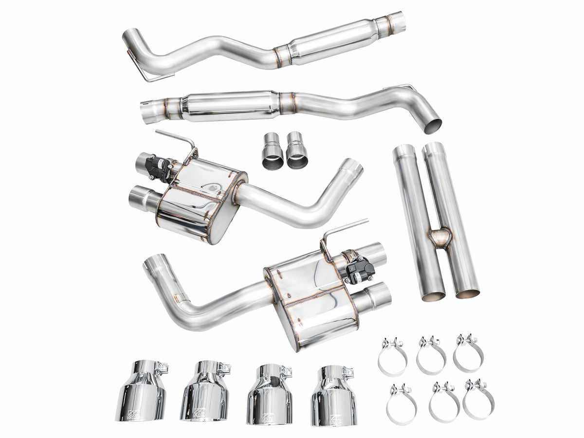 AWE 2024 Ford Mustang Dark Horse S650 RWD SwitchPath Catback Exhaust w/ Quad Chrome Silver Tips - 3025-42375