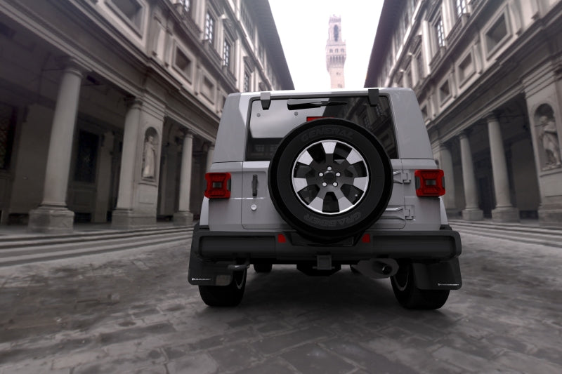 Rally Armor 18-24 Jeep JL Wrangler Black UR Mud Flap w/White Logo - MF54-UR-BLK/WH
