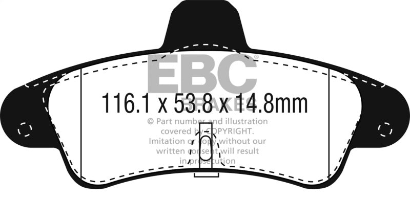 EBC 2001-2003 Mercury Cougar 2.0L Redstuff Rear Brake Pads - DP3965/2C for 2001-2002 Mercury Cougar - front view