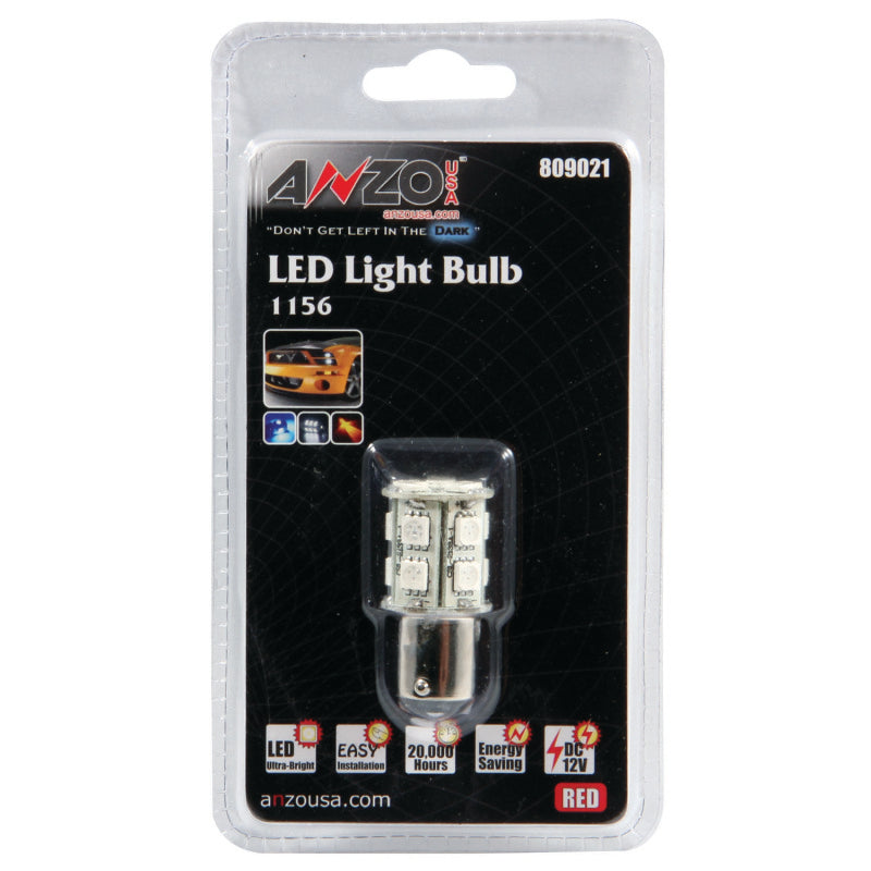 ANZO LED Bulbs Universal LED 1156 Red - 13 LEDs 1 3/4in Tall - 809021