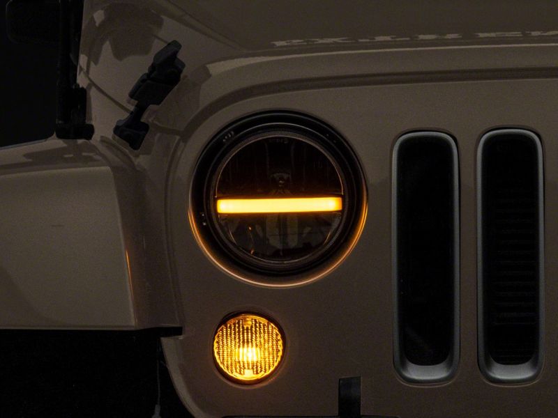 Raxiom 97-18 Jeep Wrangler TJ &amp; JK Axial 7-In LED Headlights w/ DRL - Blk Housing (Clear Lens) - J143372