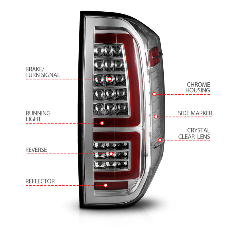 ANZO 2014-2021 Toyota Tundra LED Taillights Chrome Housing/Clear Lens - 311438
