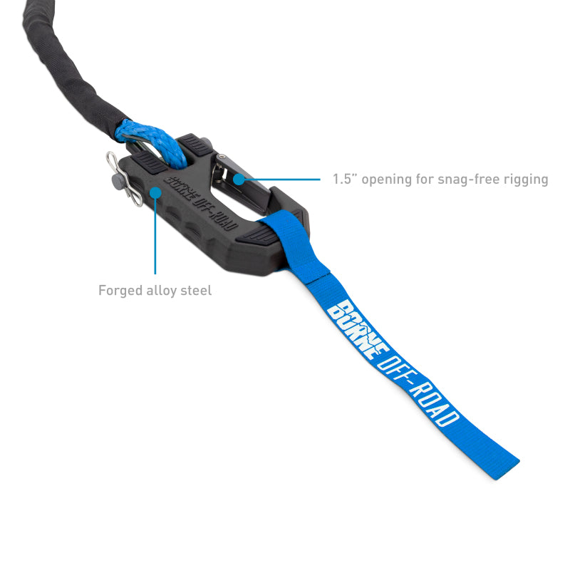 Borne Off-Road Winch Hook - 3/8in Rope - Hand Strap - Blue - BNWN-SR-38-85KBL