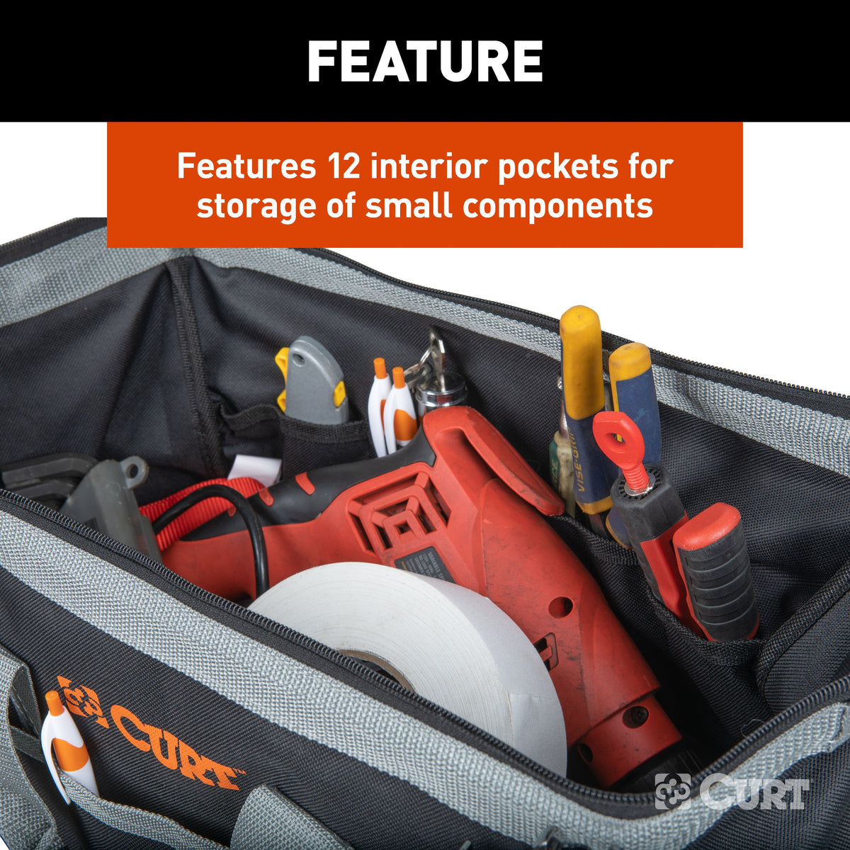 CURT 70004 Towing Accessories Storage Tool Bag, 14 Pockets, Reinforced Webbing