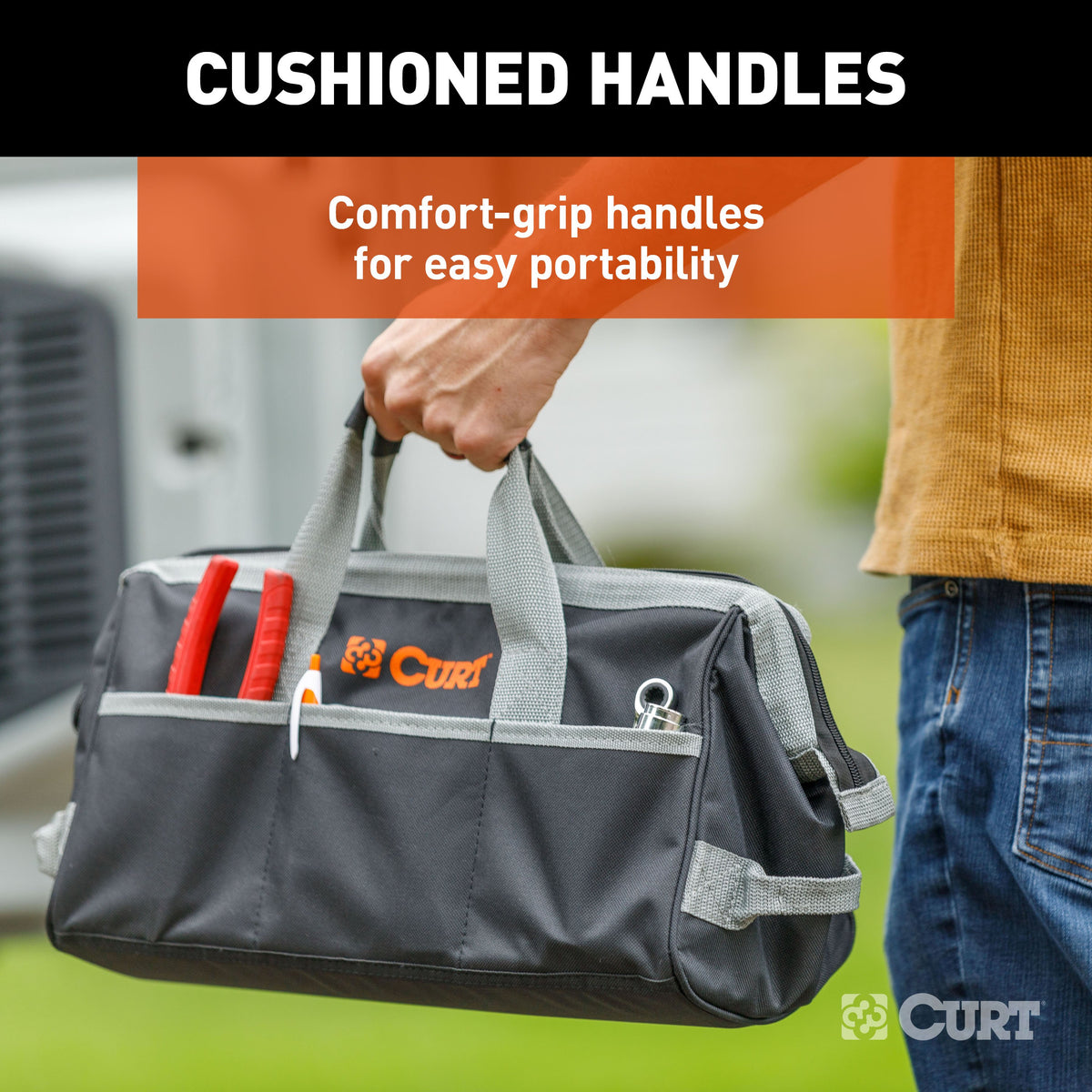 CURT 70004 Towing Accessories Storage Tool Bag, 14 Pockets, Reinforced Webbing