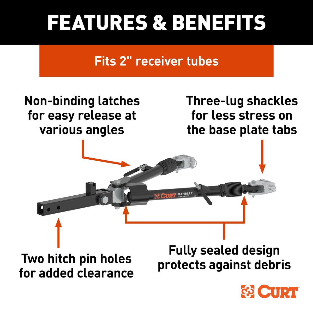 CURT 70015 Rambler Steel RV Tow Bar, 7,500 lb. Capacity, 2" Shank