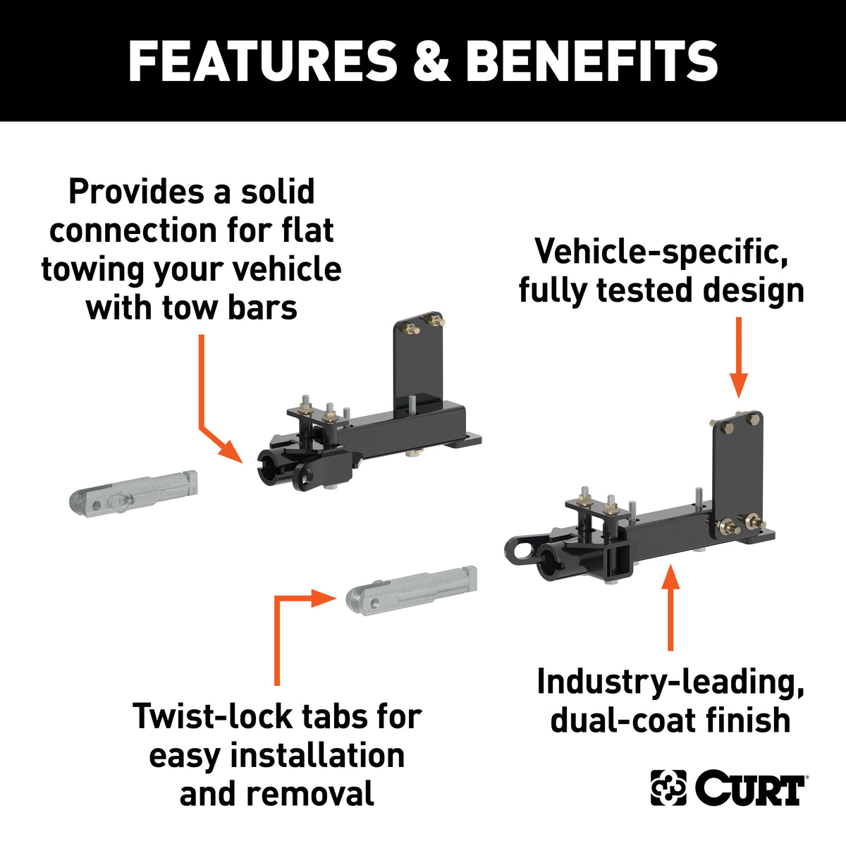 CURT 70101 Custom Tow Bar Base Plate Brackets for Dinghy Towing, Fits Select Dodge Durango, Jeep Grand Cherokee