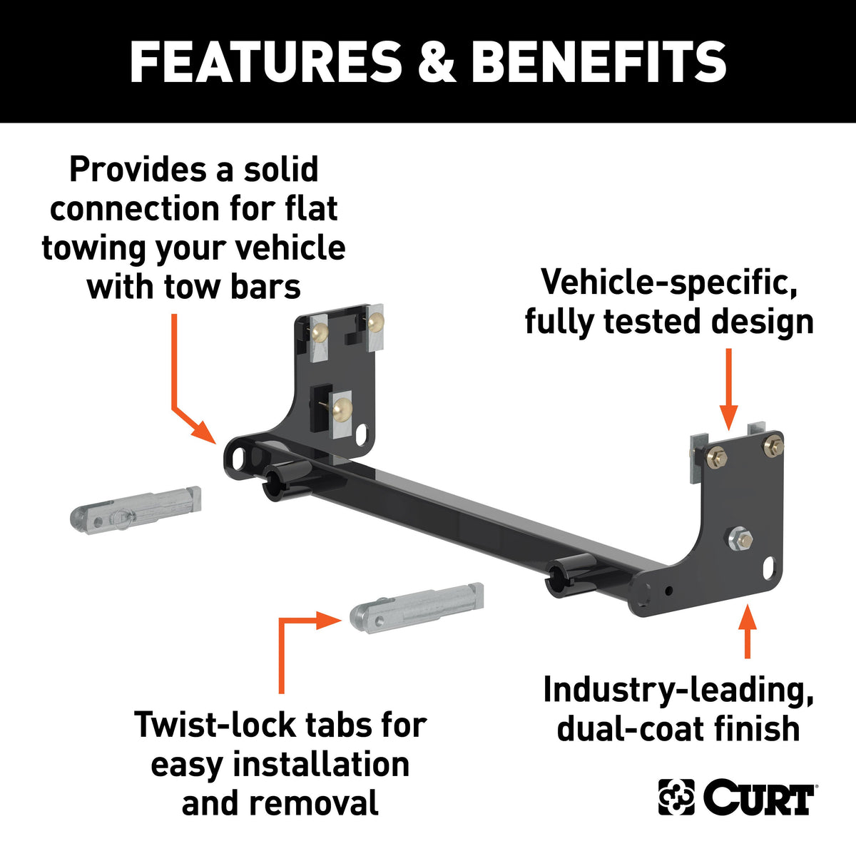 CURT 70102 Custom Tow Bar Base Plate Brackets for Dinghy Towing, Fits Select Jeep Wrangler JK