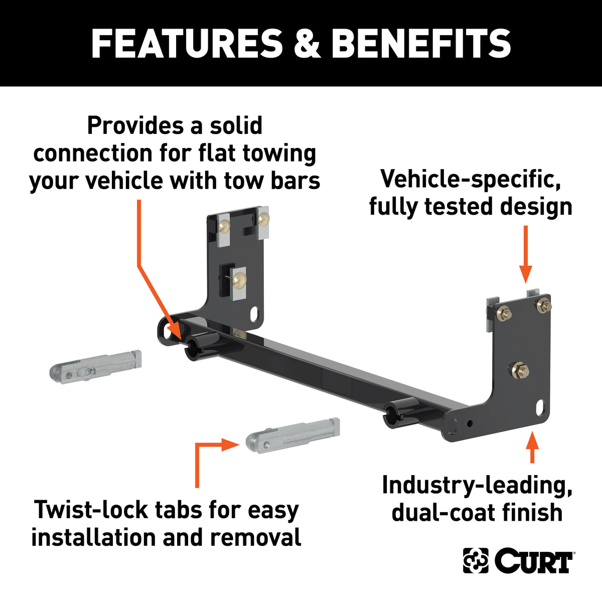 CURT 70110 Custom Tow Bar Base Plate Brackets for Dinghy Towing, Fits Select Jeep Wrangler JK