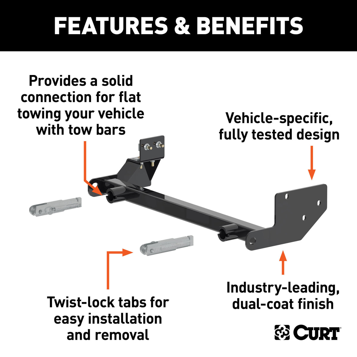 CURT 70112 Custom Tow Bar Base Plate Brackets for Dinghy Towing, Fits Select Jeep Wrangler TJ