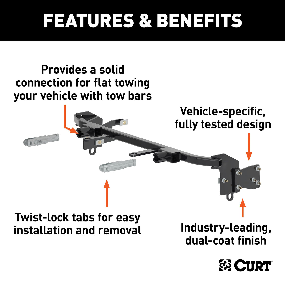 CURT 70119 Custom Tow Bar Base Plate Brackets for Dinghy Towing, Fits Select Ford Fiesta