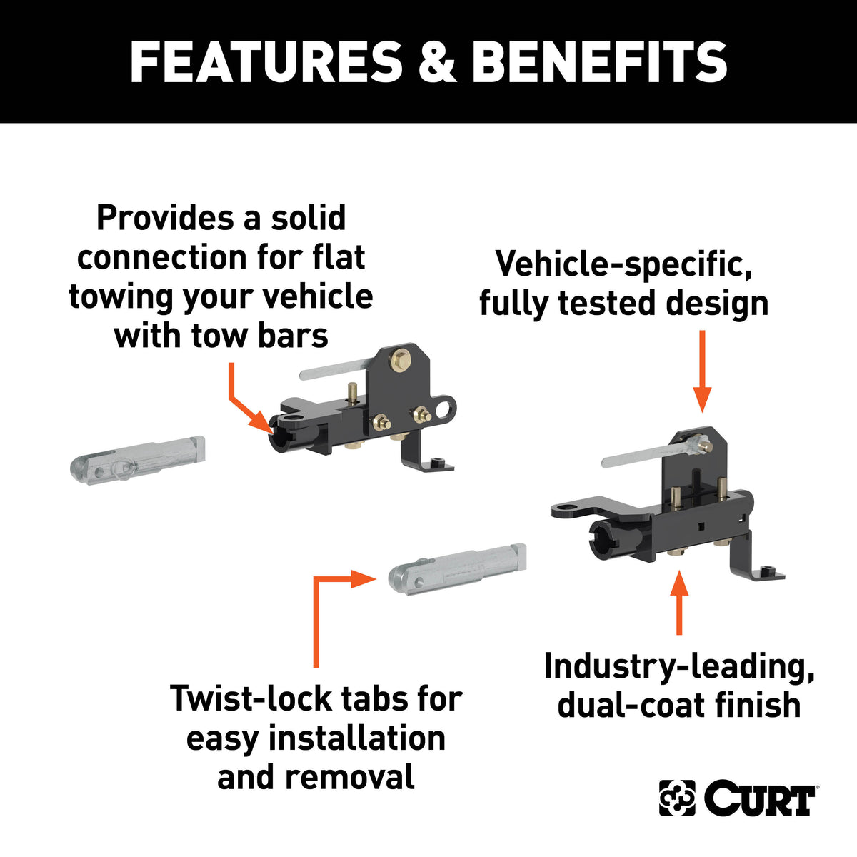 CURT 70127 Custom Tow Bar Base Plate Brackets for Dinghy Towing, Fits Select Ford Ranger