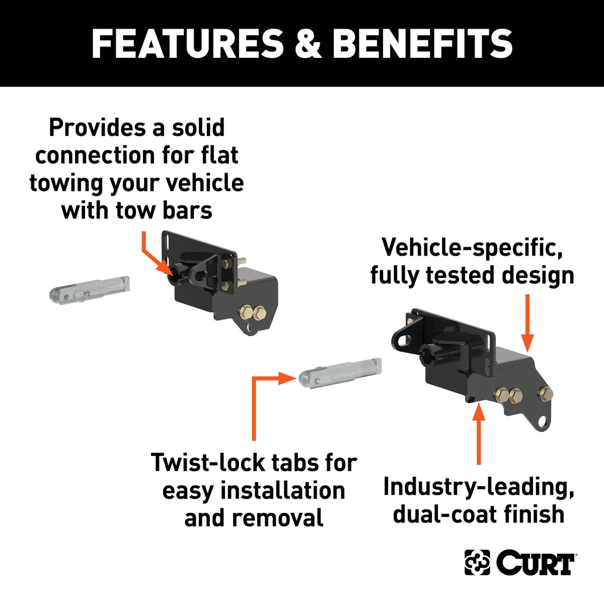 CURT 70137 Custom Tow Bar Base Plate Brackets for Dinghy Towing, Fits Select Ford F-250