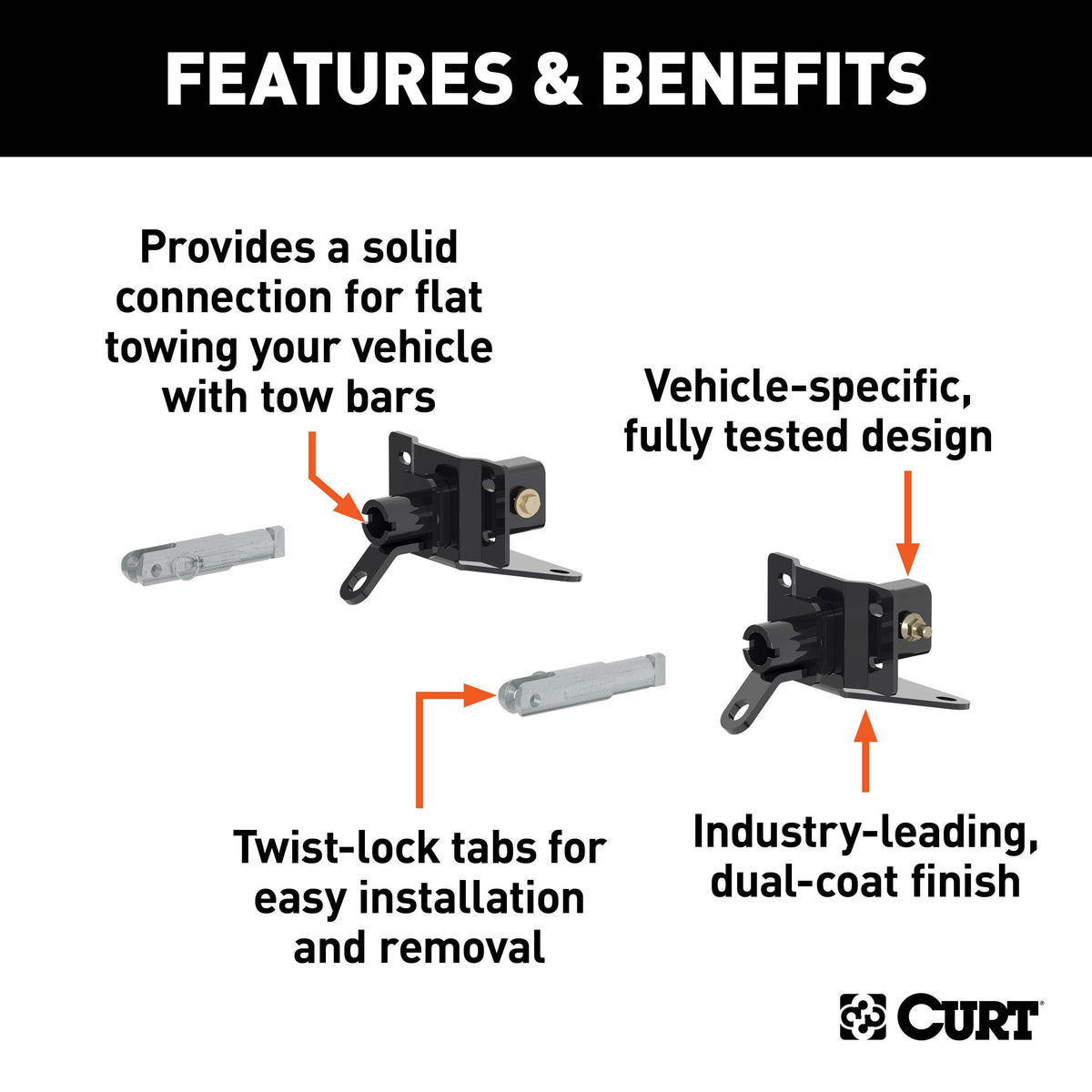 CURT 70143 Custom Tow Bar Base Plate Brackets for Dinghy Towing, Fits Select Ford Bronco with Modular or Standard D-Ring Bumper