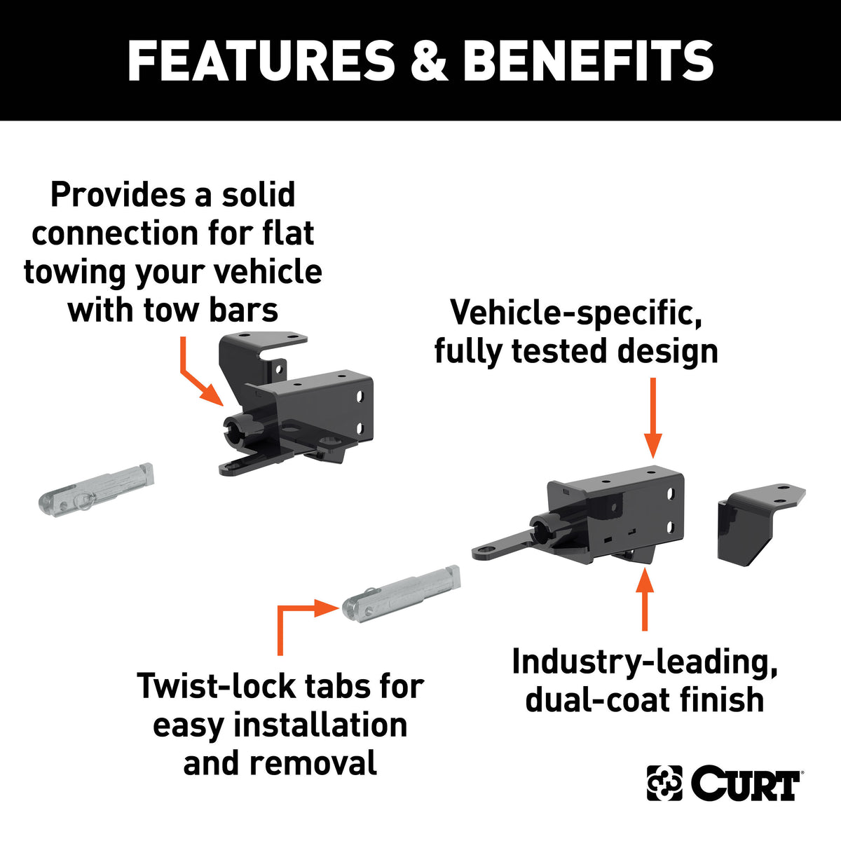CURT 70147 Custom Tow Bar Base Plate Brackets for Dinghy Towing, Fits Select Ford Bronco with Standard Bumper