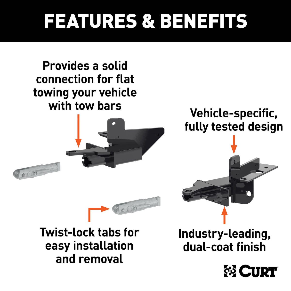 CURT 70154 Custom Tow Bar Base Plate Brackets for Dinghy Towing, Fits Select Ram 1500