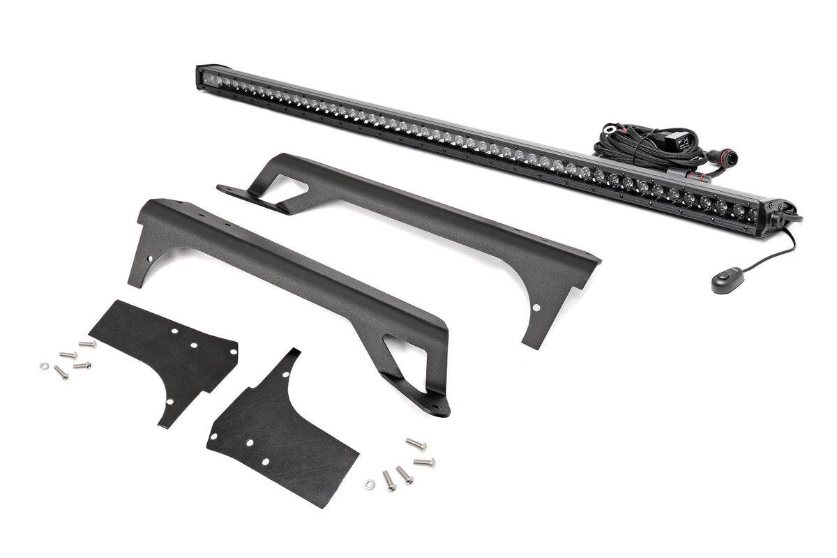 Rough Country - LED Light - Windshield Mnt - 50" Black Single Row - White DRL - Jeep Wrangler TJ (97-06) - 70588BLDRL
