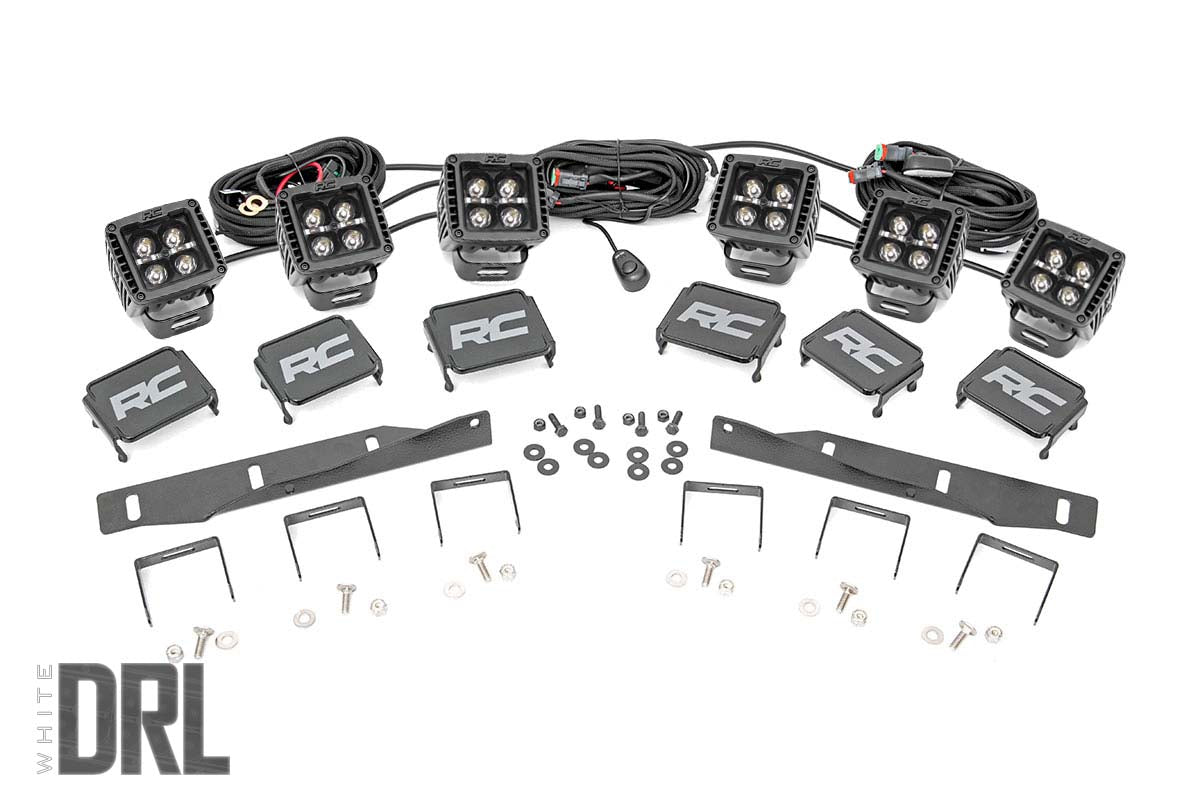 Rough Country - LED Light Kit - Fog Mount - Triple 2" Black Pair - White DRL - Ford Raptor (17-20) - 70700DRL for 2017-2020 F