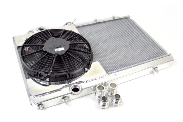 CSF 96-07 Mitsubishi Evo 4/5/6/7/8/9 Full-Slim Radiator w/12in Fan & Shroud/-16AN & Slip On Fitting - 7075