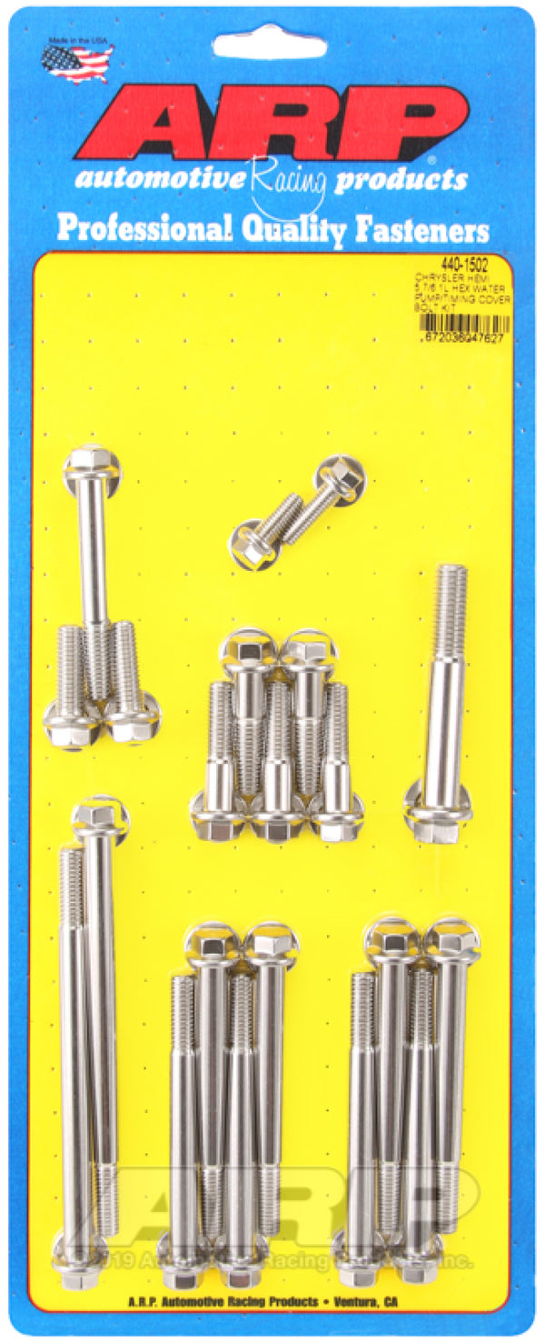 ARP Chrysler Hemi 5.7/6.1L Stainless Steel Hex Water Pump/Timing Cover Bolt Kit - 440-1502 by ARP
