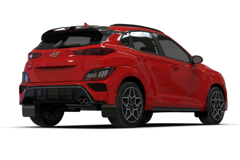 Rally Armor 22-23 Hyundai Kona N-Line Black UR Mud Flap w/White Logo - MF93-UR-BLK-WH