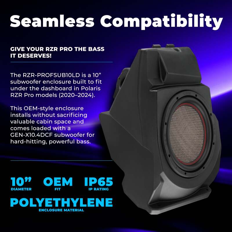 DS18 RZR Pro 20-24 Under Dashboard Subwoofer Enclosure 1 x GEN-X104DCF Included IP65 OEM Fit - RZR-PROFSUB10LD - additional view 2