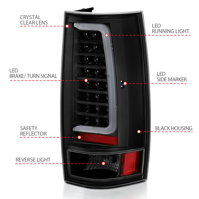 ANZO 2007-2014 Chevy Tahoe LED Taillight Plank Style Black w/Clear Lens - 311321