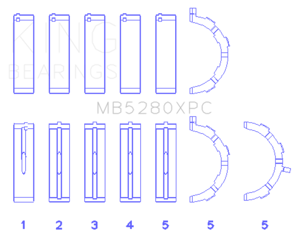 King Ford V8 4.6L/5.4L SOHC Coated (Size .026) Crankshaft Main Bearings (Set of 5) - MB5280XPC.026