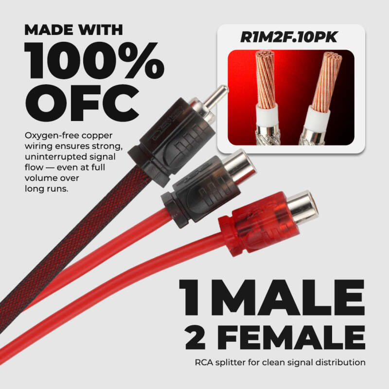 DS18 Level 2 RCA Y Connector 1 Male to 2 Female 10 x Pack - R1M2F.10PK - side view