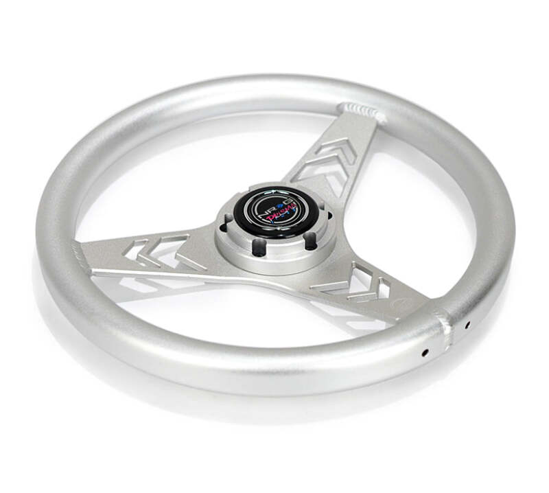 NRG Aluminum Steering Wheel 330mm - Arow Cutout - Ergonomic Grip - Anadized Silver - RST-070-SL - close-up view 2
