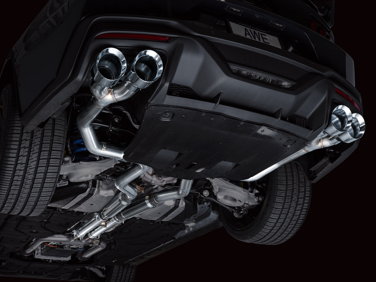 AWE 2024 Ford Mustang Dark Horse S650 RWD Track Edition Catback Exhaust w/ Quad Chrome Silver Tips - 3020-42375