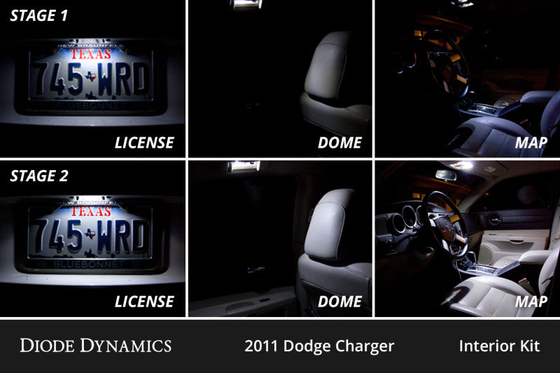Diode Dynamics 11-23 Dodge Charger Interior LED Kit Cool White Stage 1 - DD0495 for 2012 Dodge Charger - installed view