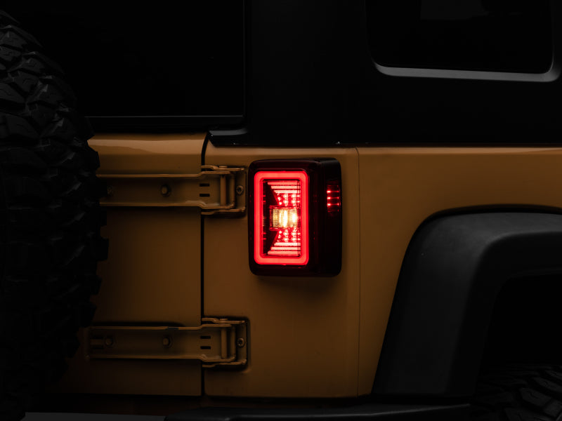 Raxiom 07-18 Jeep Wrangler JK JL Style LED Tail Lights- Black Housing - Red Lens - J133626