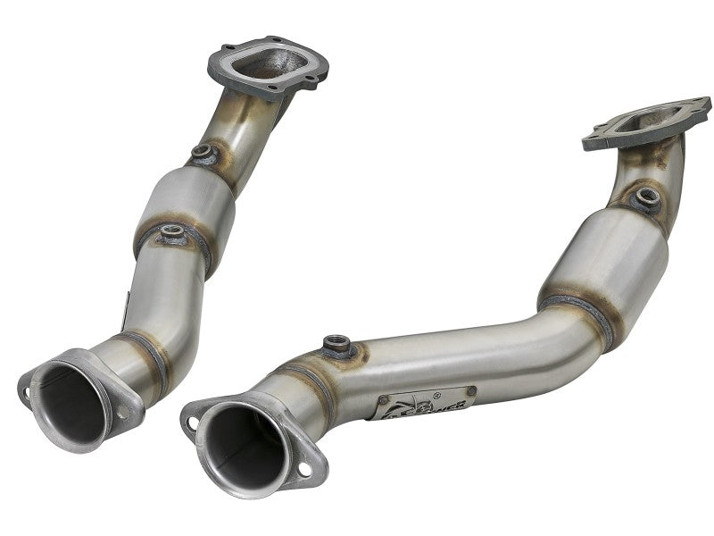 aFe POWER 14-18 Chevrolet Corvette C7 &amp; Z06 Twisted Steel 3in 304 Stainless Steel Mid Pipe w/ Cat - 48-34130-1YC
