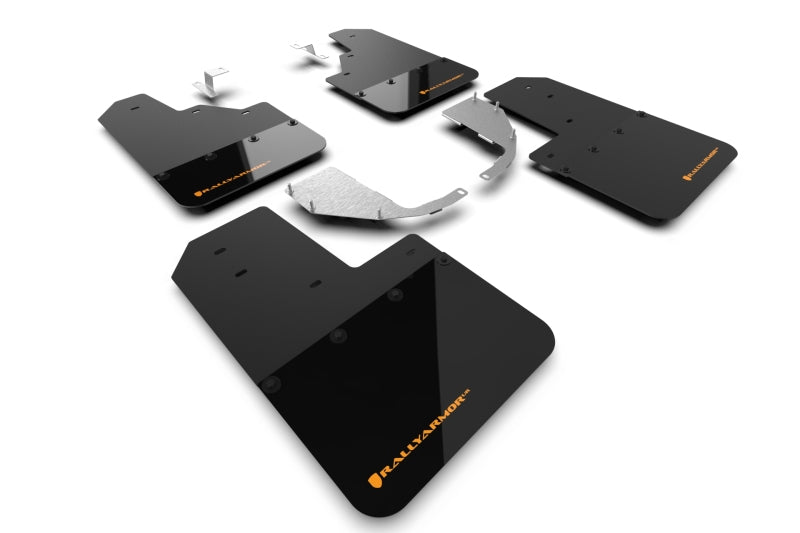 Rally Armor 21-24 Ford Bronco (Steel Bmpr - NO Rptr/Sprt - NO RR/RB) Blk Mud Flap w/Cy Orange Logo - MF85-NO-ST-COR