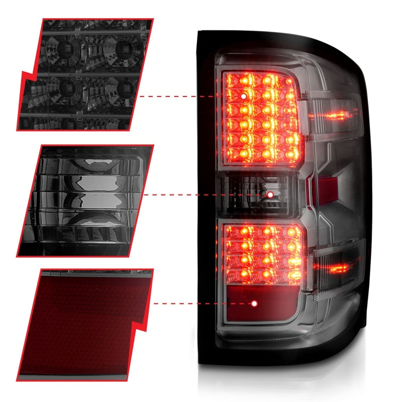 ANZO 15-19 Chevy Silverado 2500HD/3500HD (Halgn Only) LED Tail Lights w/Smoke Light Bar &amp; Clear Lens - 311426