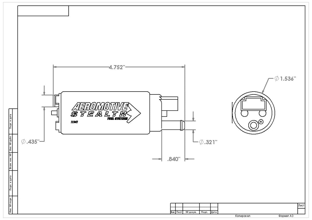 Aeromotive 340 Series Stealth In-Tank E85 Fuel Pump - Offset Inlet - 11541