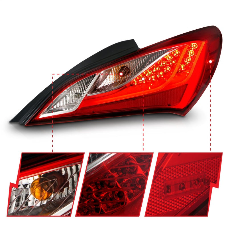ANZO 2010-2013 Hyundai Genesis LED Taillights Red/Clear - 321334