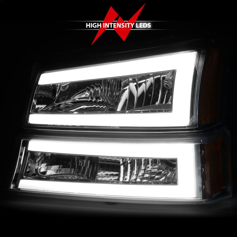 ANZO 2003-2006 Chevrolet Silverado 1500 Crystal Headlights w/ Light Bar Chrome Housing - 111502