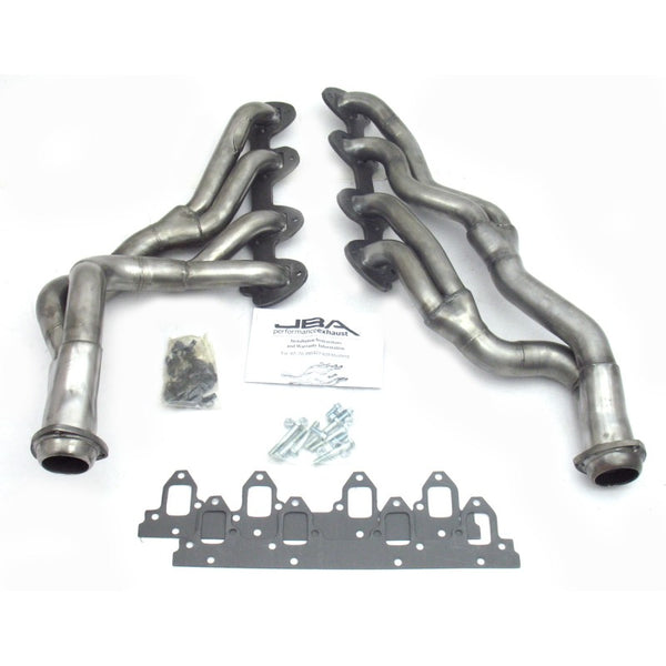 JBA 67-70 Ford Mustang 390-428 FE 1-3/4in-2-1/2in Primary Raw 409 Tri Y Header - 6655S for 1967-1970 Ford Mustang - front vie